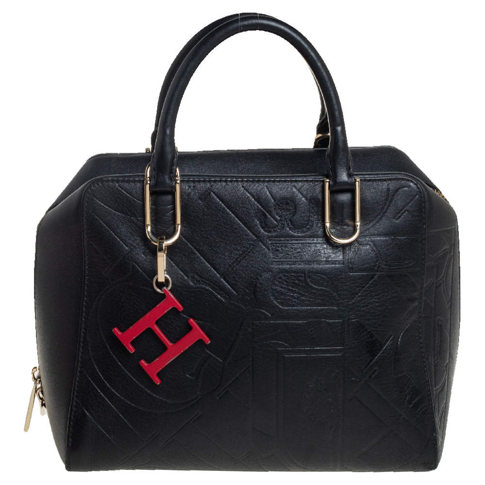 Carolina Herrera Black Embossed Leather Duke Satchel Carolina