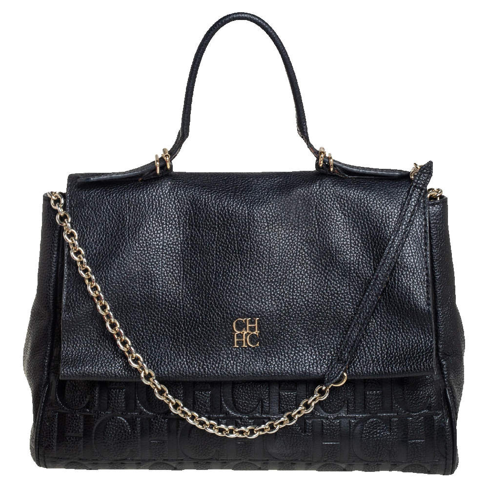 Pre Owned Carolina Herrera Black Leather Minuetto Top Handle Bag