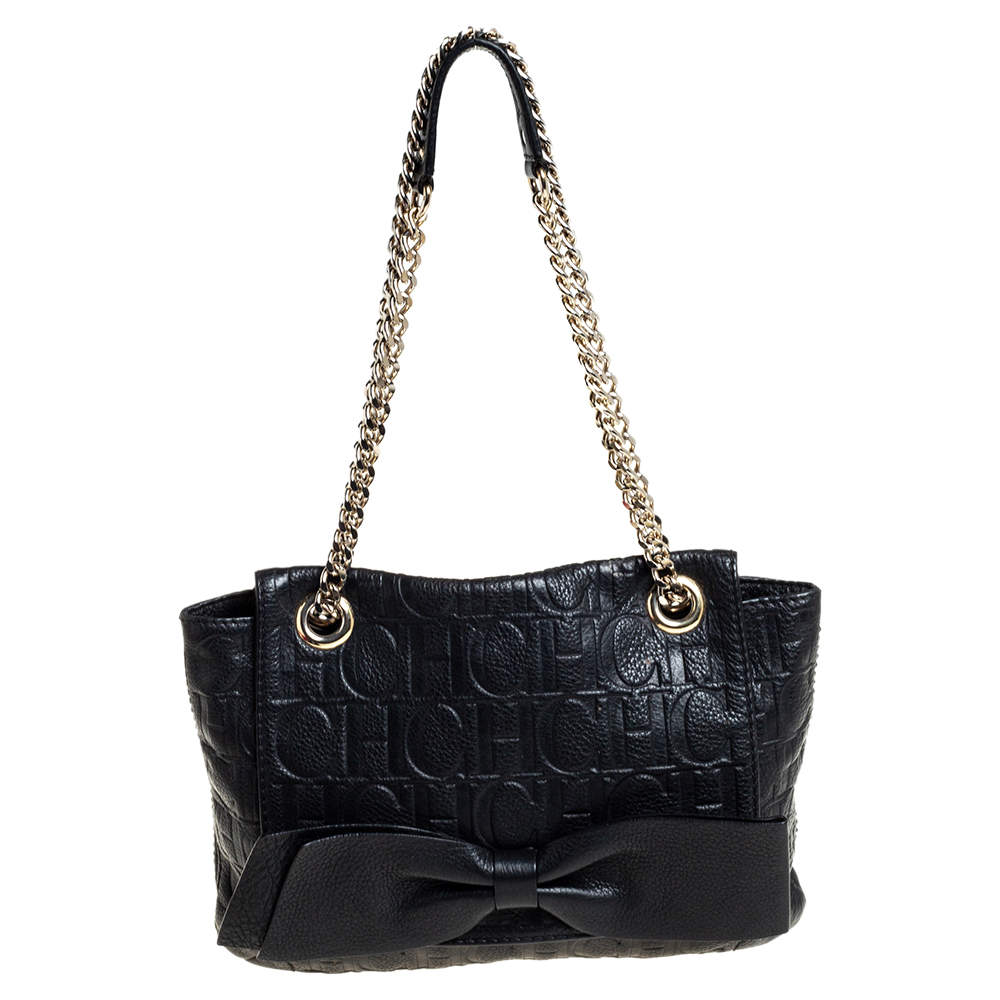 Pre Owned Carolina Herrera Black Leather Audrey Shoulder Bag