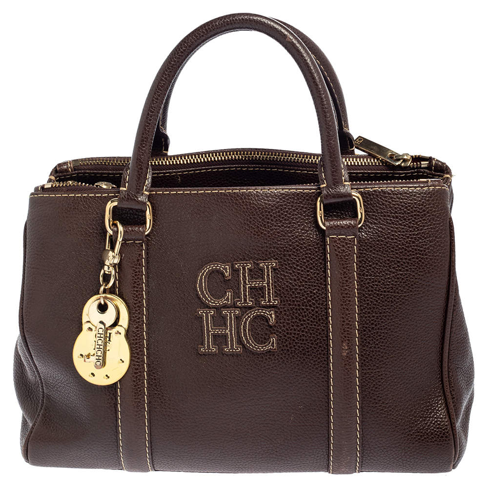Pre Owned Carolina Herrera Dark Brown Leather Matteo Tote