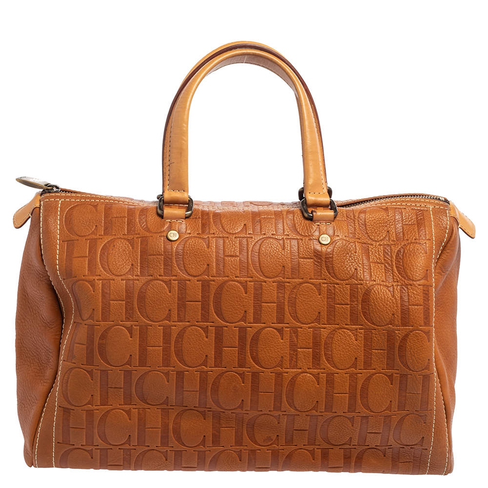 Pre Owned Carolina Herrera Brown Monogram Leather Large Andy Boston Bag