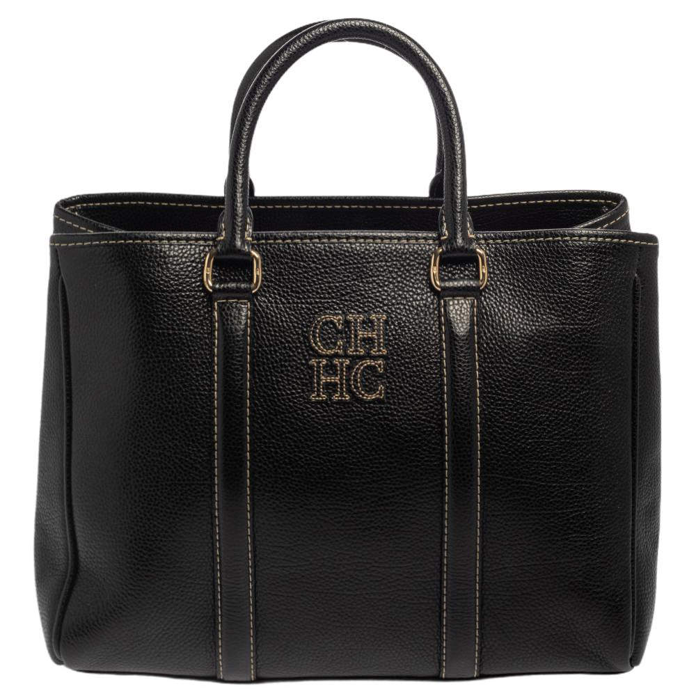 Pre Owned Carolina Herrera Black Grained Leather Matteo Tote