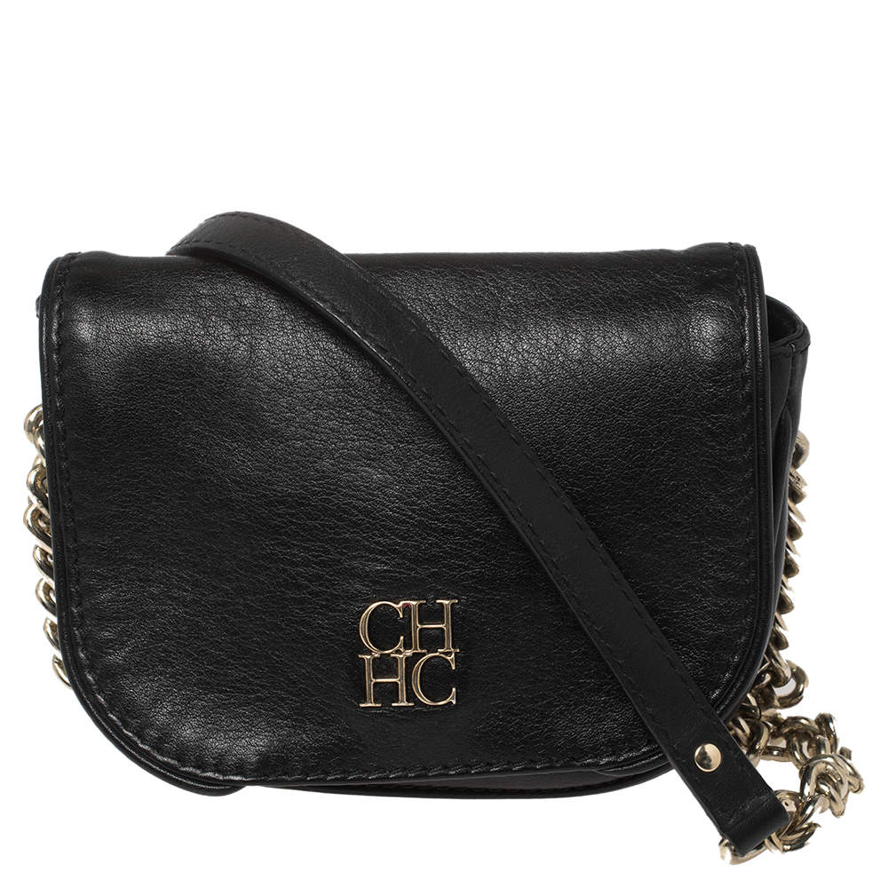 Pre Owned Carolina Herrera Black Leather Flap New Baltazzar Crossbody Bag