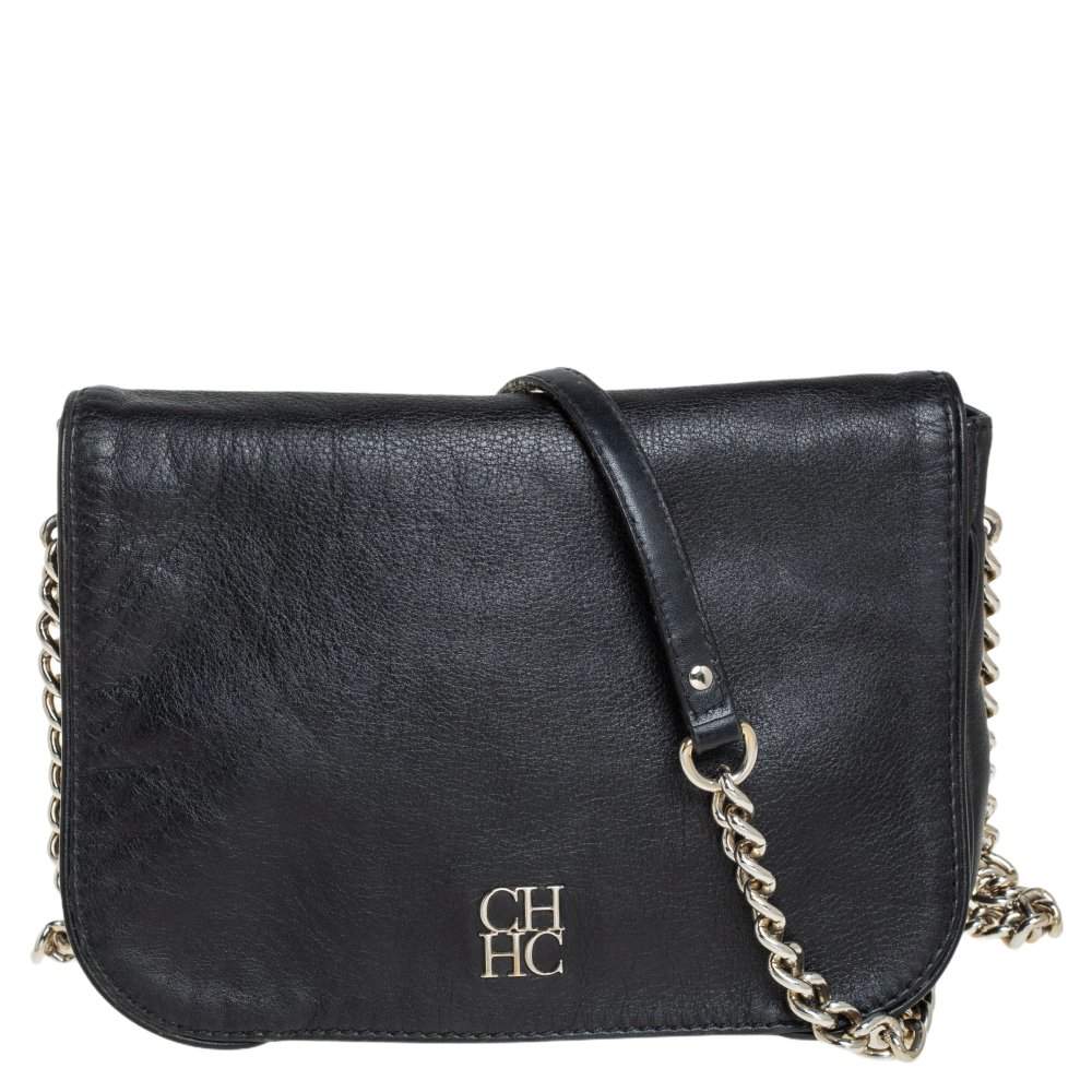 Pre Owned  Carolina Herrera Black Leather New Baltazar Flap Shoulder Bag 