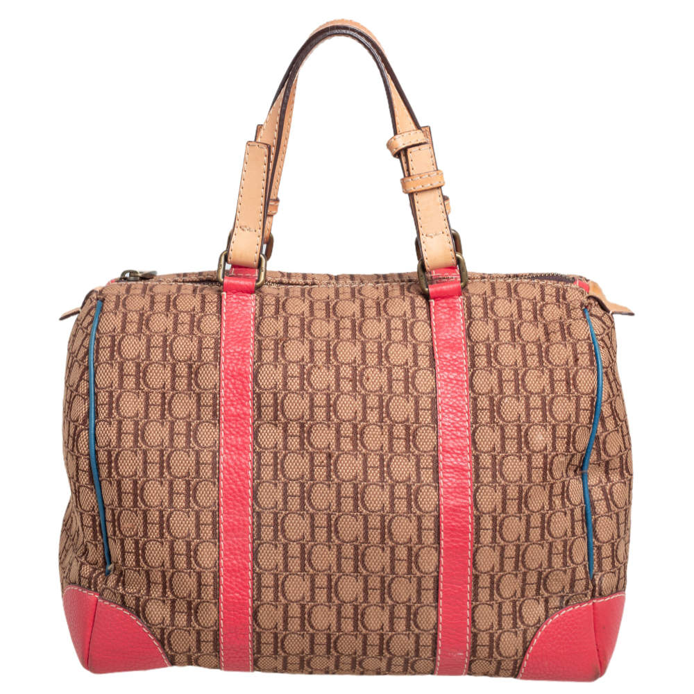 Pre Owned Carolina Herrera Multicolor Signature Canvas and Leather Andy Boston Bag