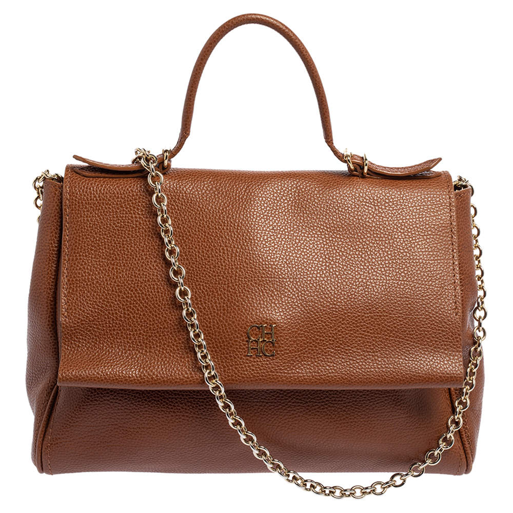 Pre Owned Carolina Herrera Brown Leather Minuetto Top Handle Bag