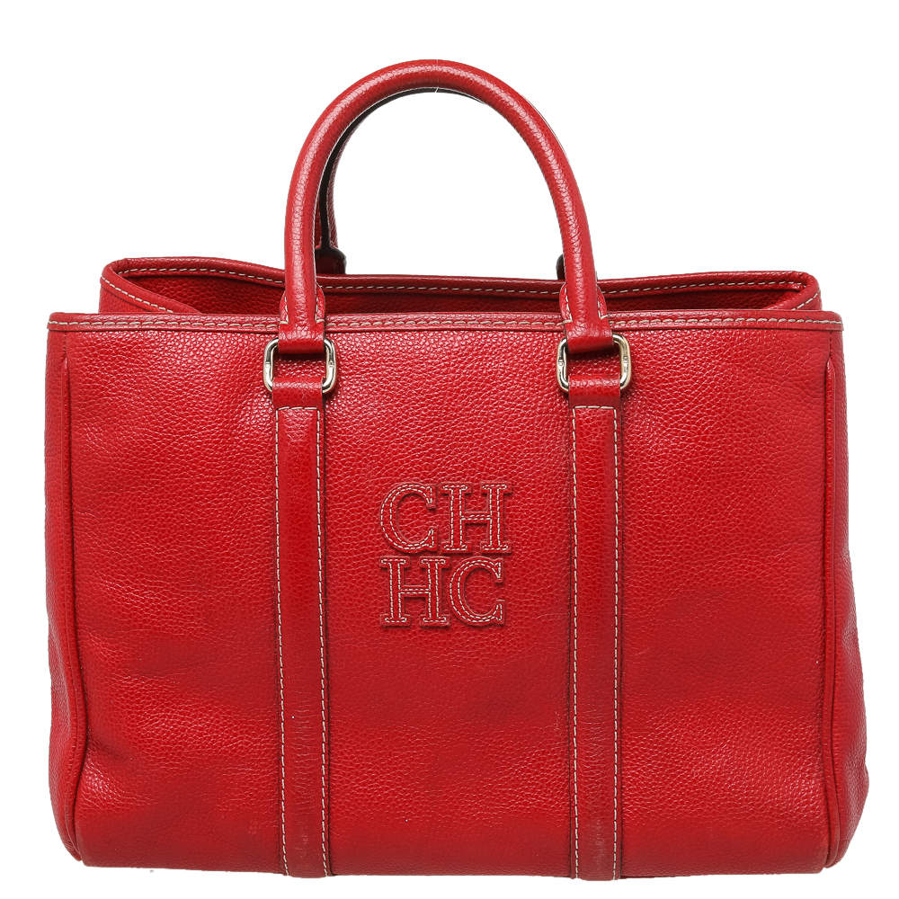 Pre Owned Carolina Herrera Red Leather Matteo Tote