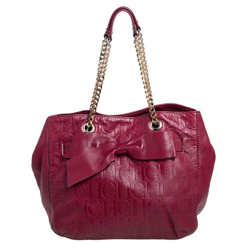 Pre Owned Carolina Herrera Maroon Monogram Leather Audrey Tote