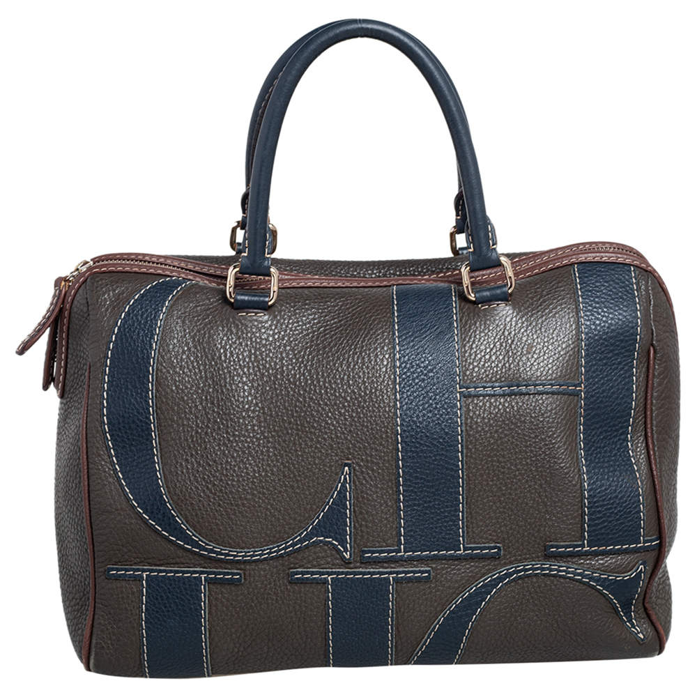 Pre Owned Carolina Herrera Brown Grained Leather Boston Bag