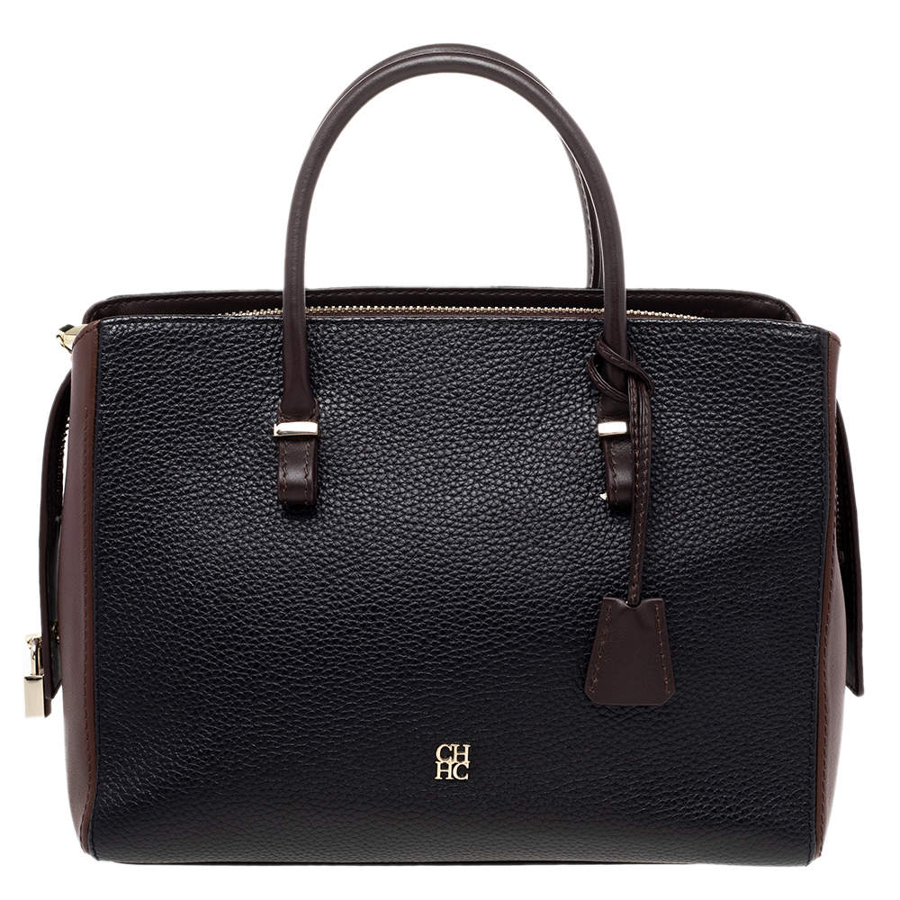 مملوكة مسبقًا CH Carolina Herrera Black/ Brown Leather Tote