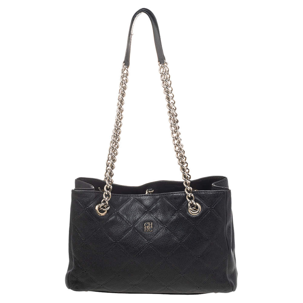 Pre Owned Carolina Herrera Black Leather Chain Shoulder Bag