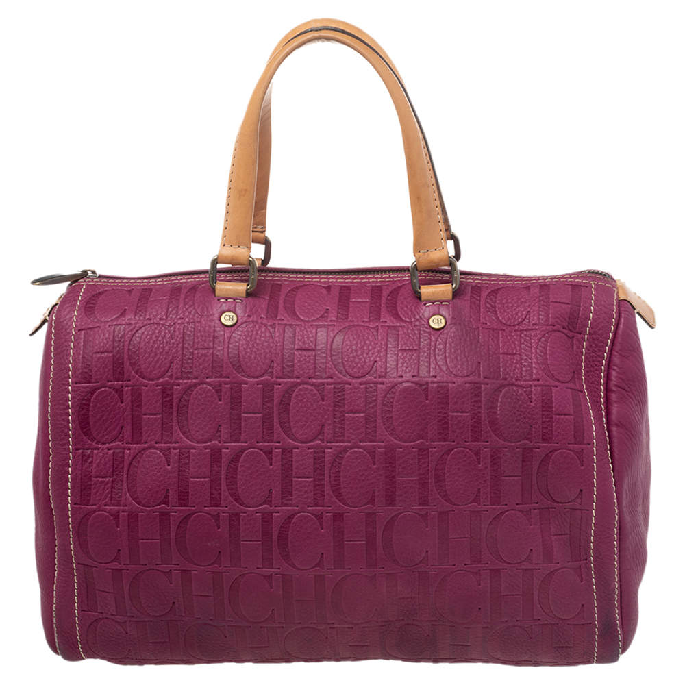 Carolina Herrera Pink Monogram Leather Large Andy Boston Bag