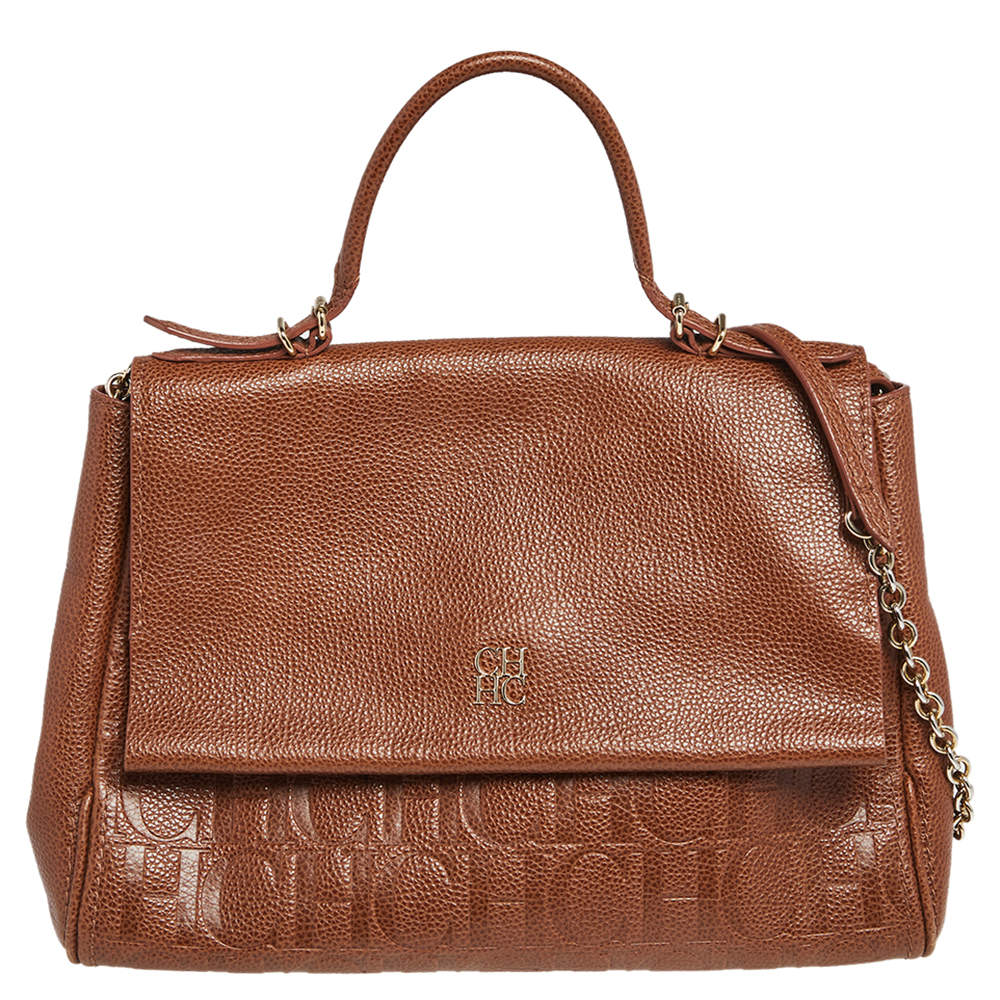 Carolina Herrera Brown Leather Minuetto Top Handle Bag