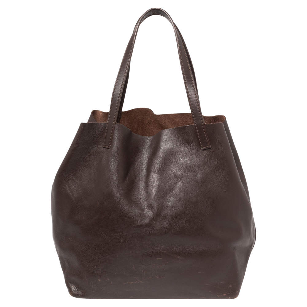 Pre Owned Carolina Herrera Dark Brown Leather Matryoshka Tote