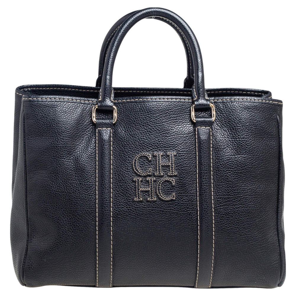 Pre Owned Carolina Herrera Black Leather Medium Matteo Tote