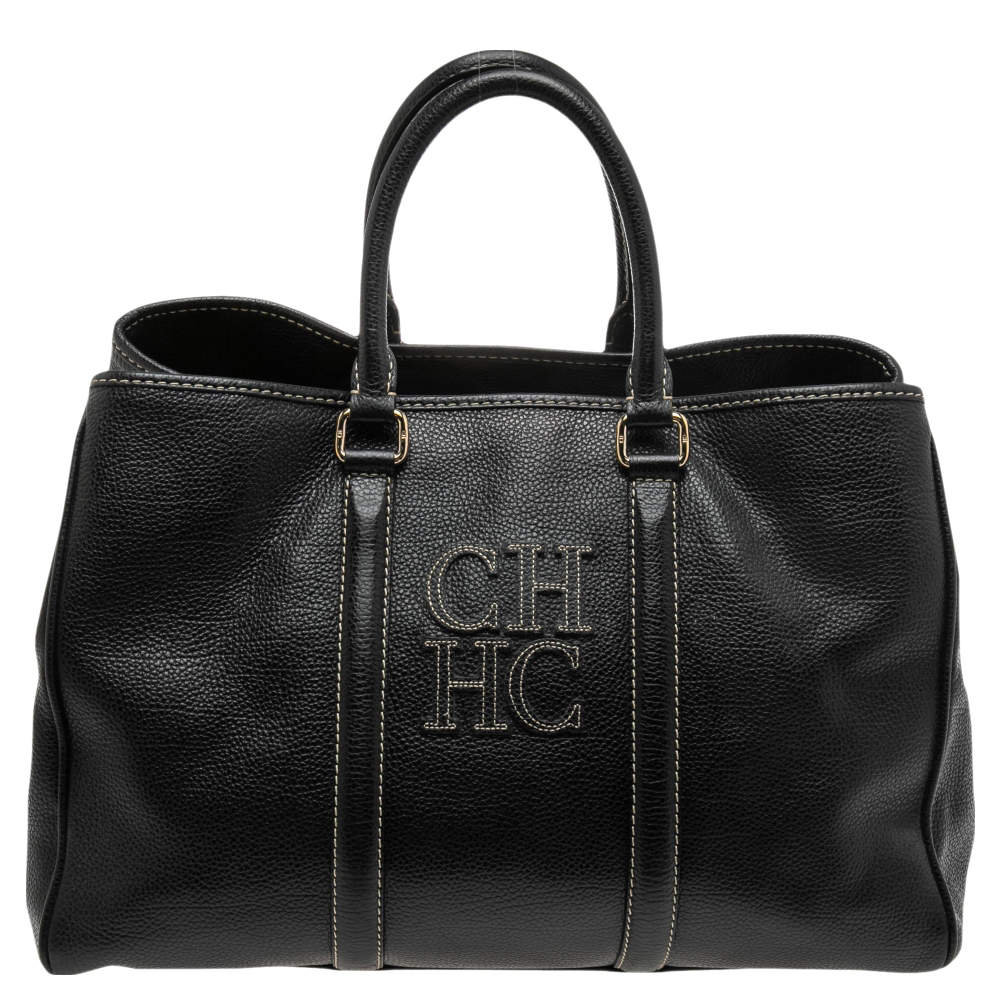 Pre Owned Carolina Herrera Black Leather Large Matteo Tote