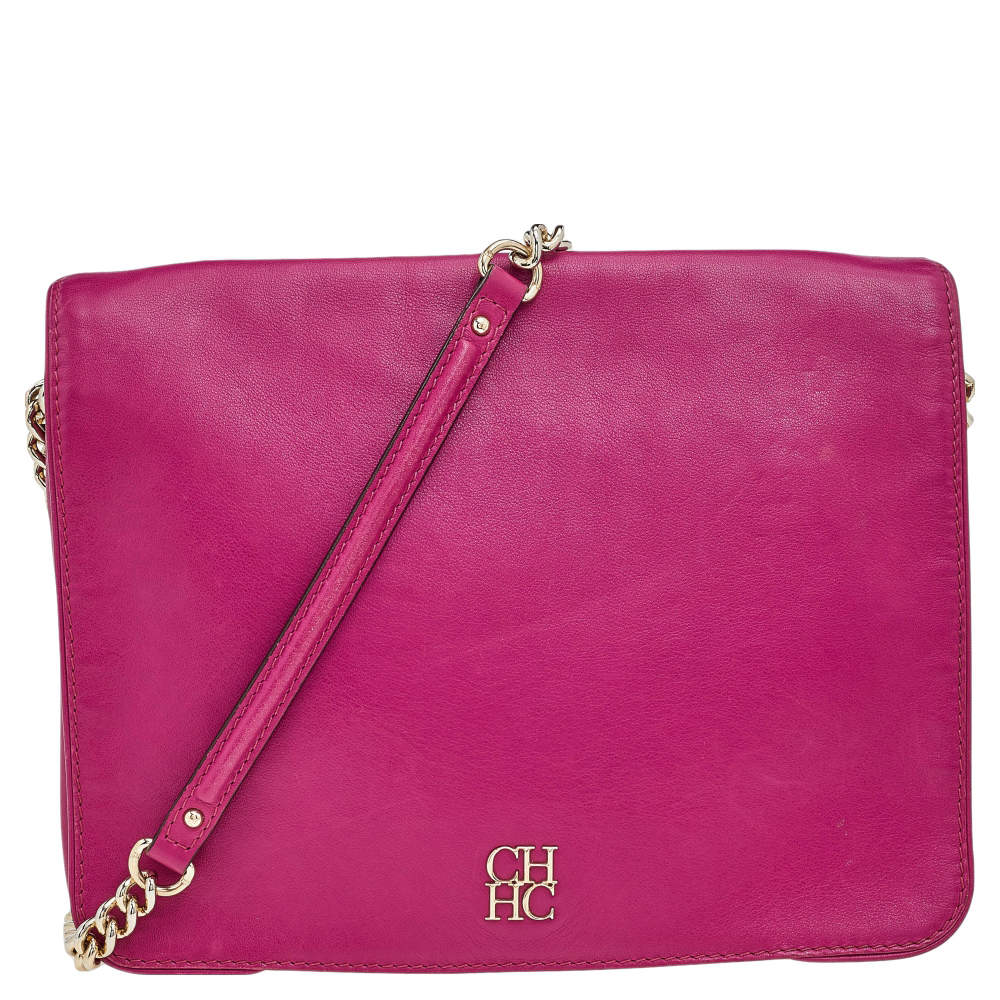 Pre Owned Carolina Herrera Hot Pink Leather New Baltazar Shoulder Bag