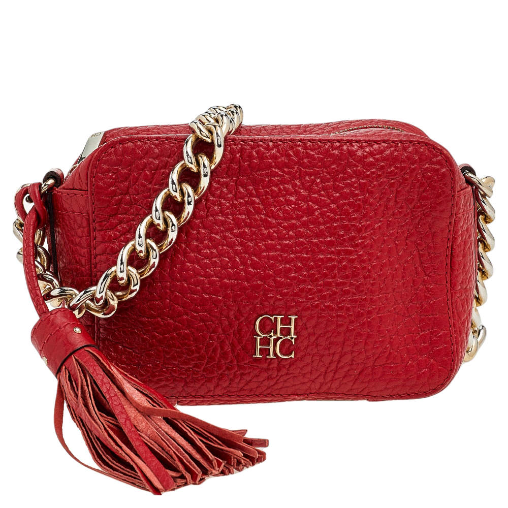 Carolina Herrera Red Leather Tassel Crossbody Bag Carolina Herrera ...