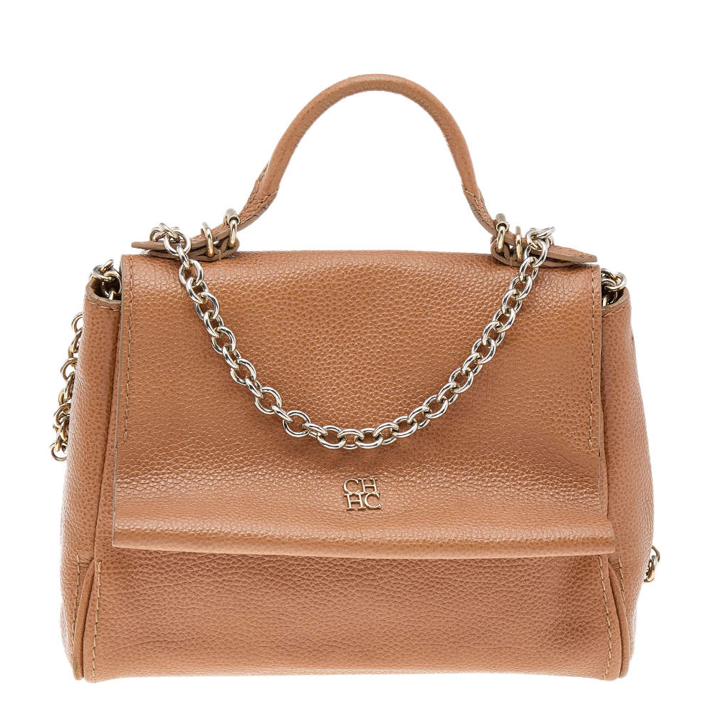 Pre Owned حقيبة كارولينا هيريرا مينوتو جلد بني بيد علوية