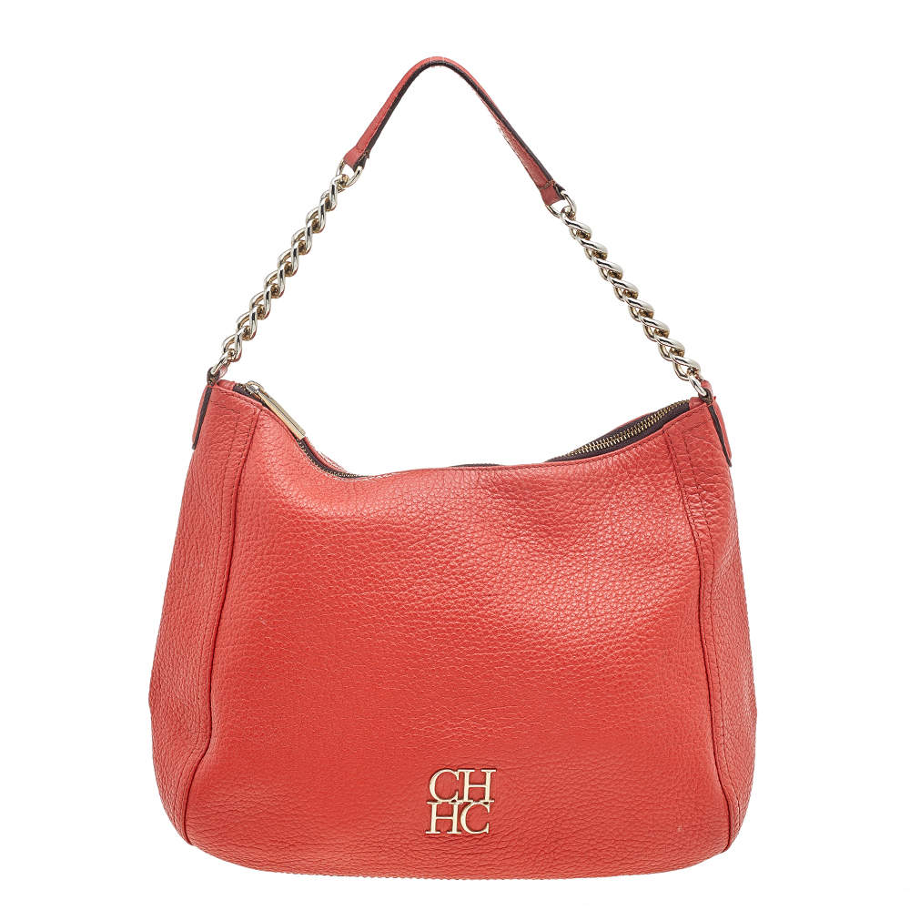 Carolina Herrera Orange Leather Chain Hobo