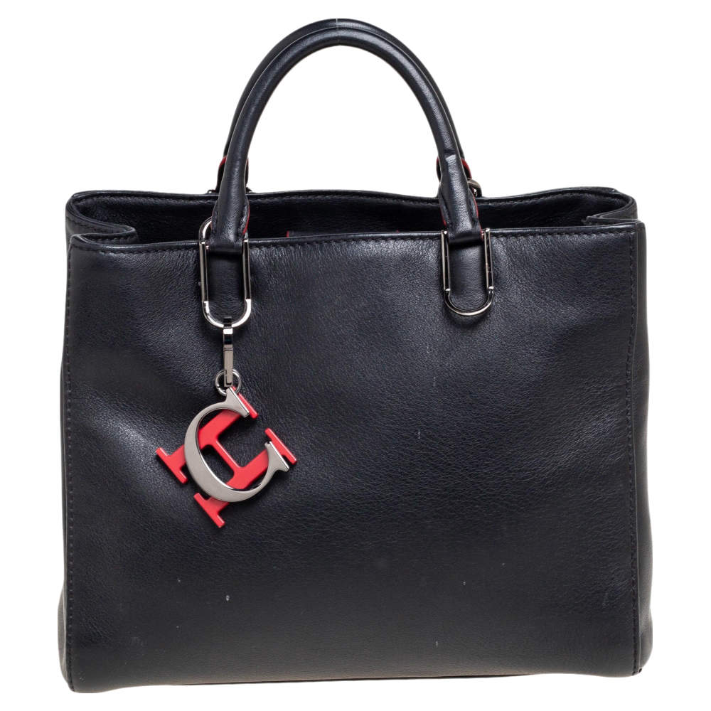 Pre Owned Carolina Herrera Black Leather Charm Tote