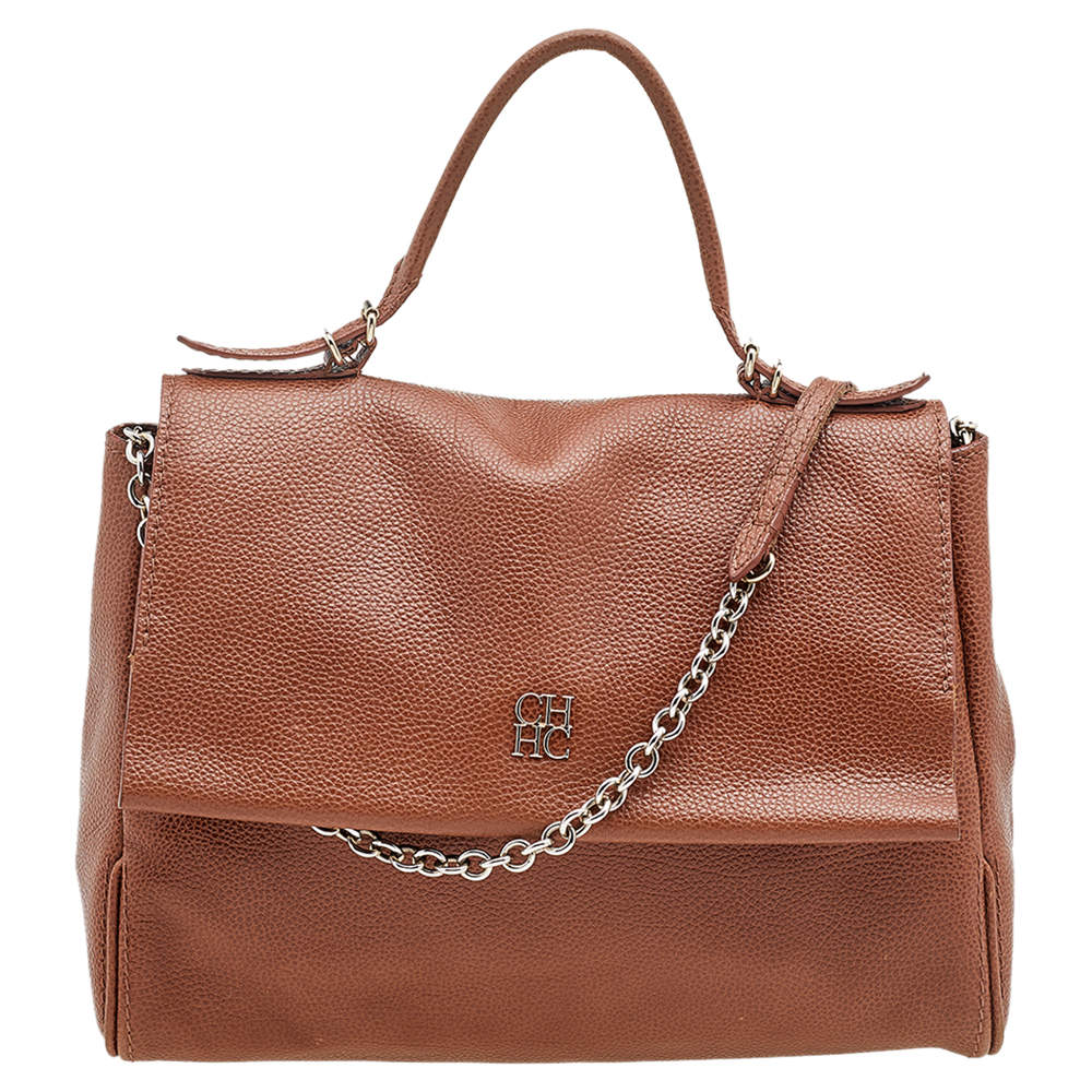 Carolina Herrera Brown Leather Minuetto Top Handle Bag