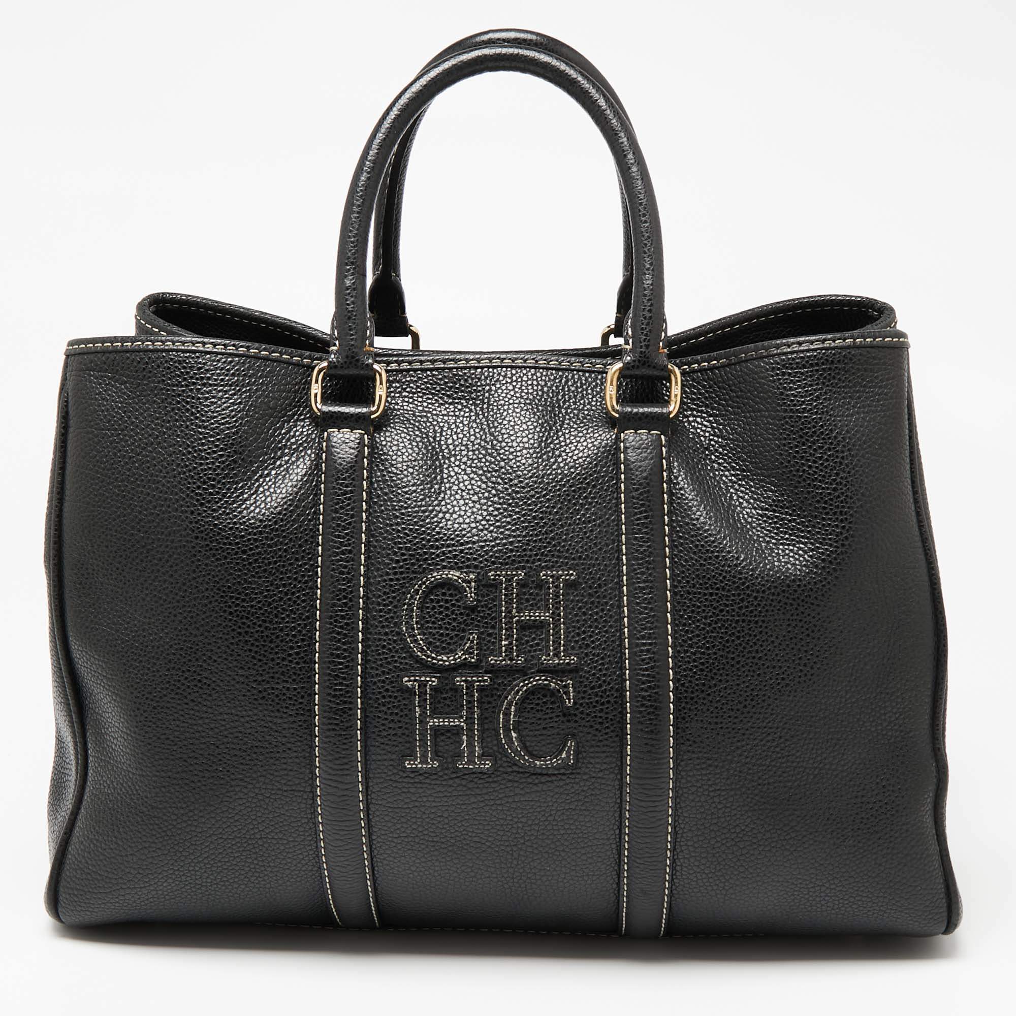 Carolina Herrera Black Leather Large Matteo Tote