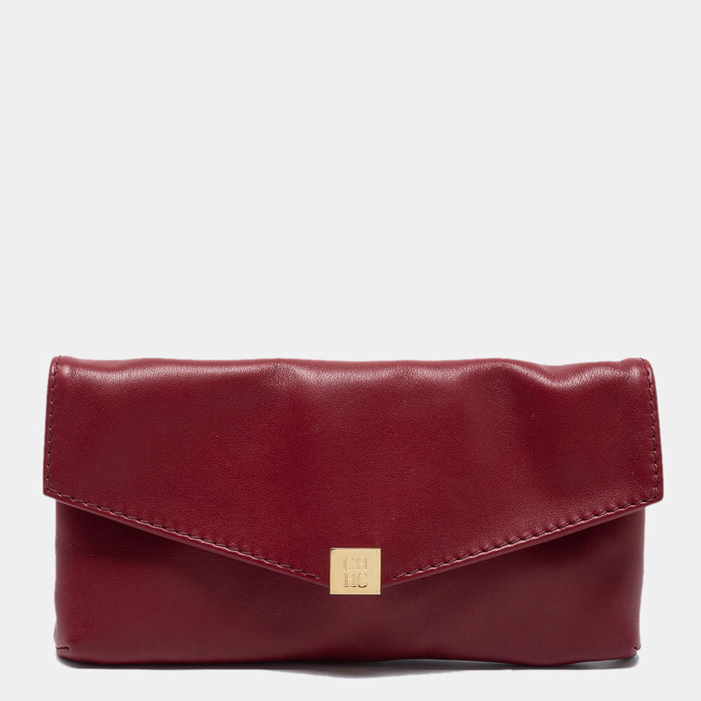 Carolina Herrera Red Leather Envelope Clutch