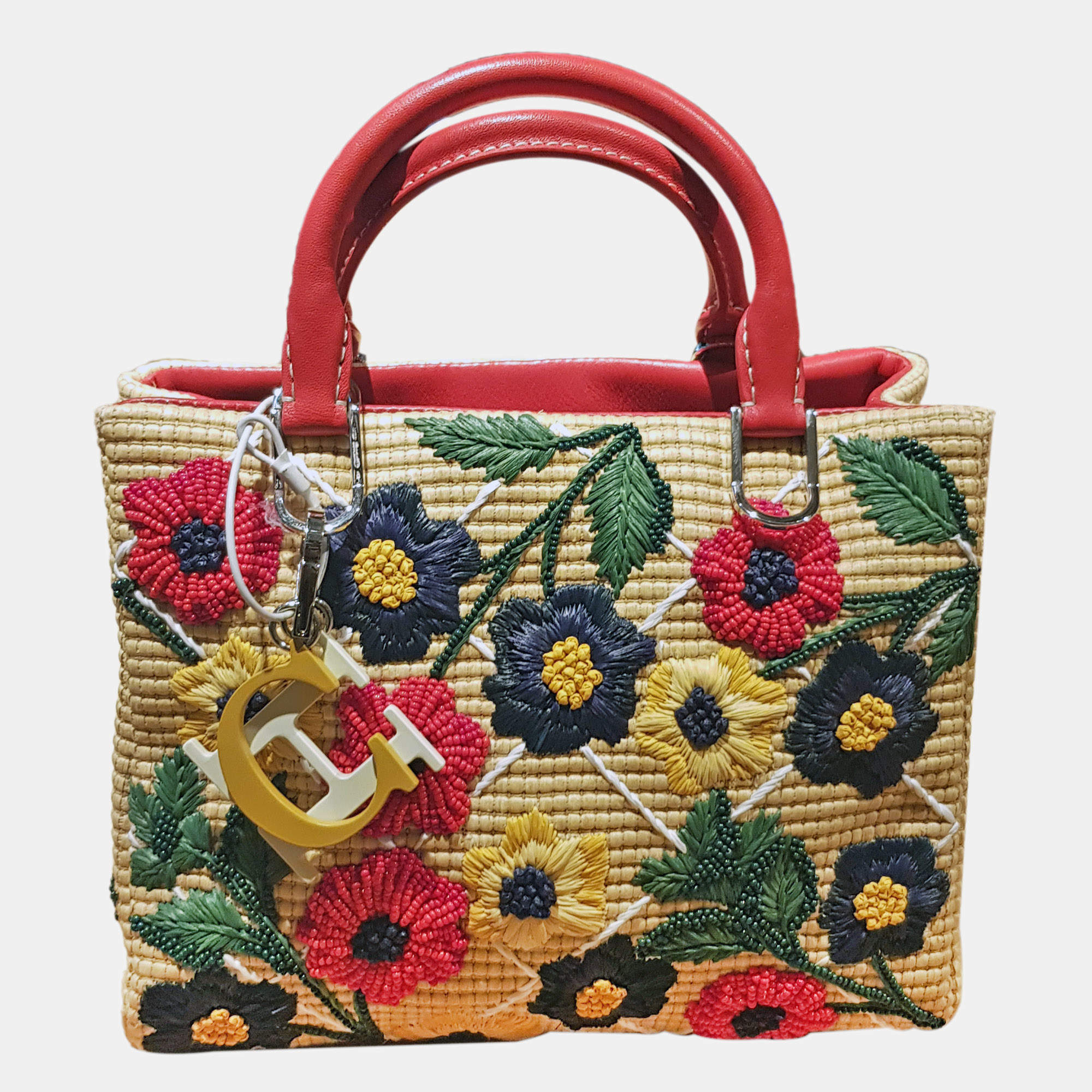 CH Carolina Herrera Printed Raffia Tote Bag