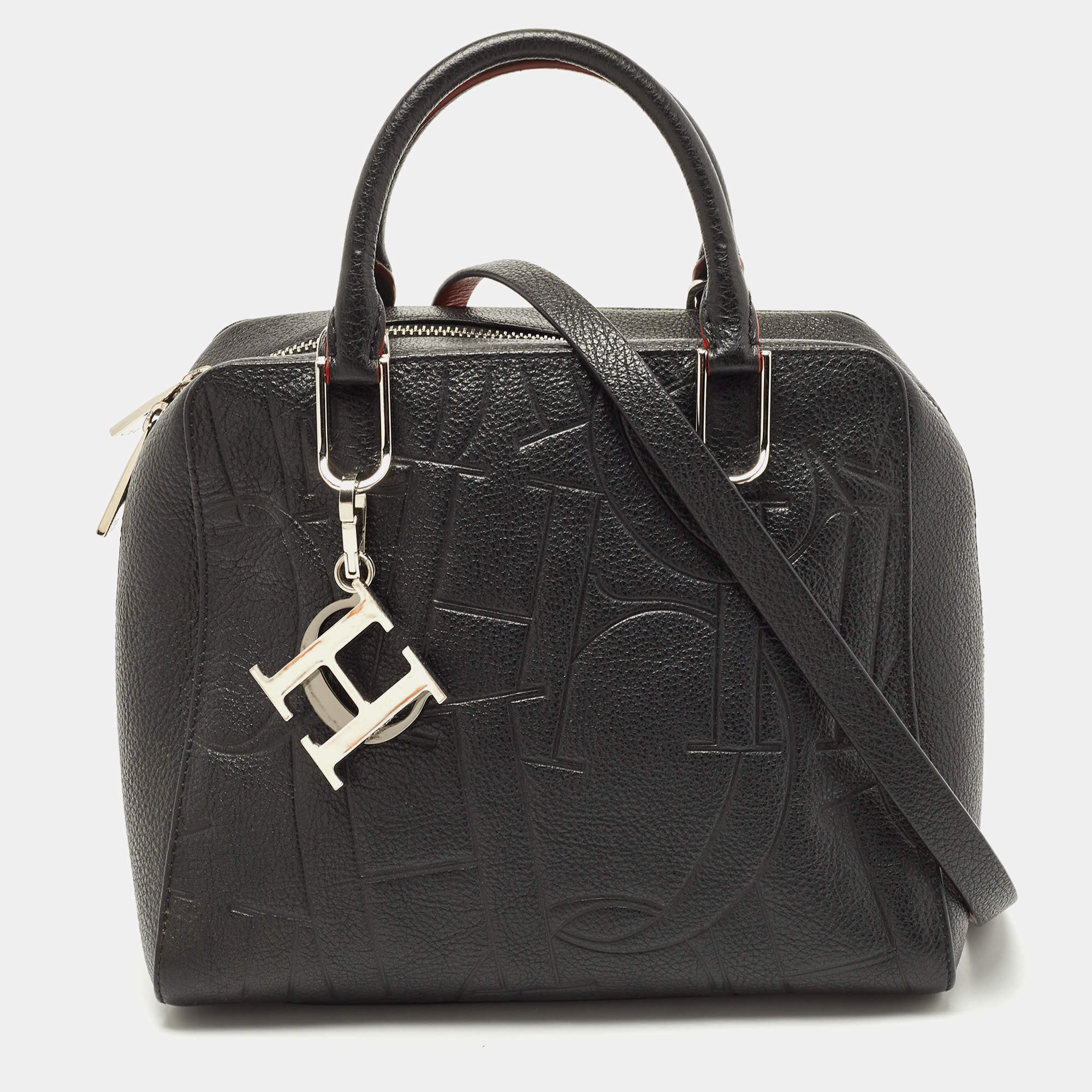 Pre Owned Carolina Herrera Black Embossed Leather Duke Satchel