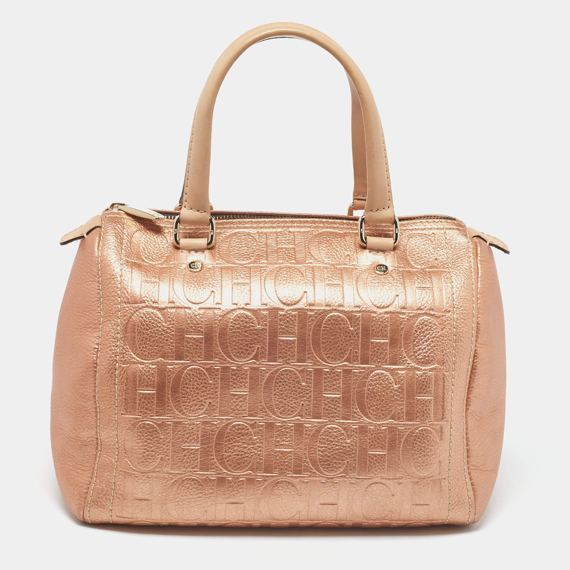 Pre Owned Carolina Herrera Metallic Leather Andy Boston Bag
