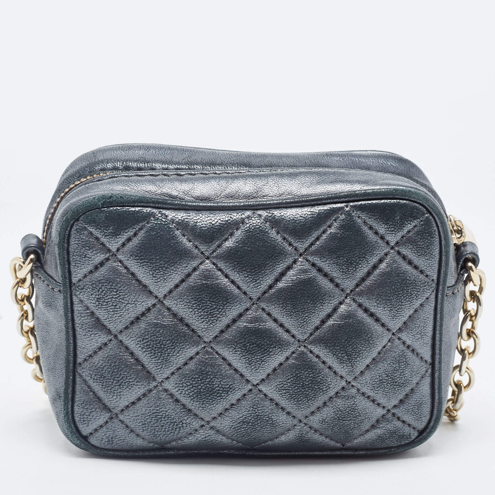 Carolina Herrera Metallic Quilted Leather Camera Chain Crossbody