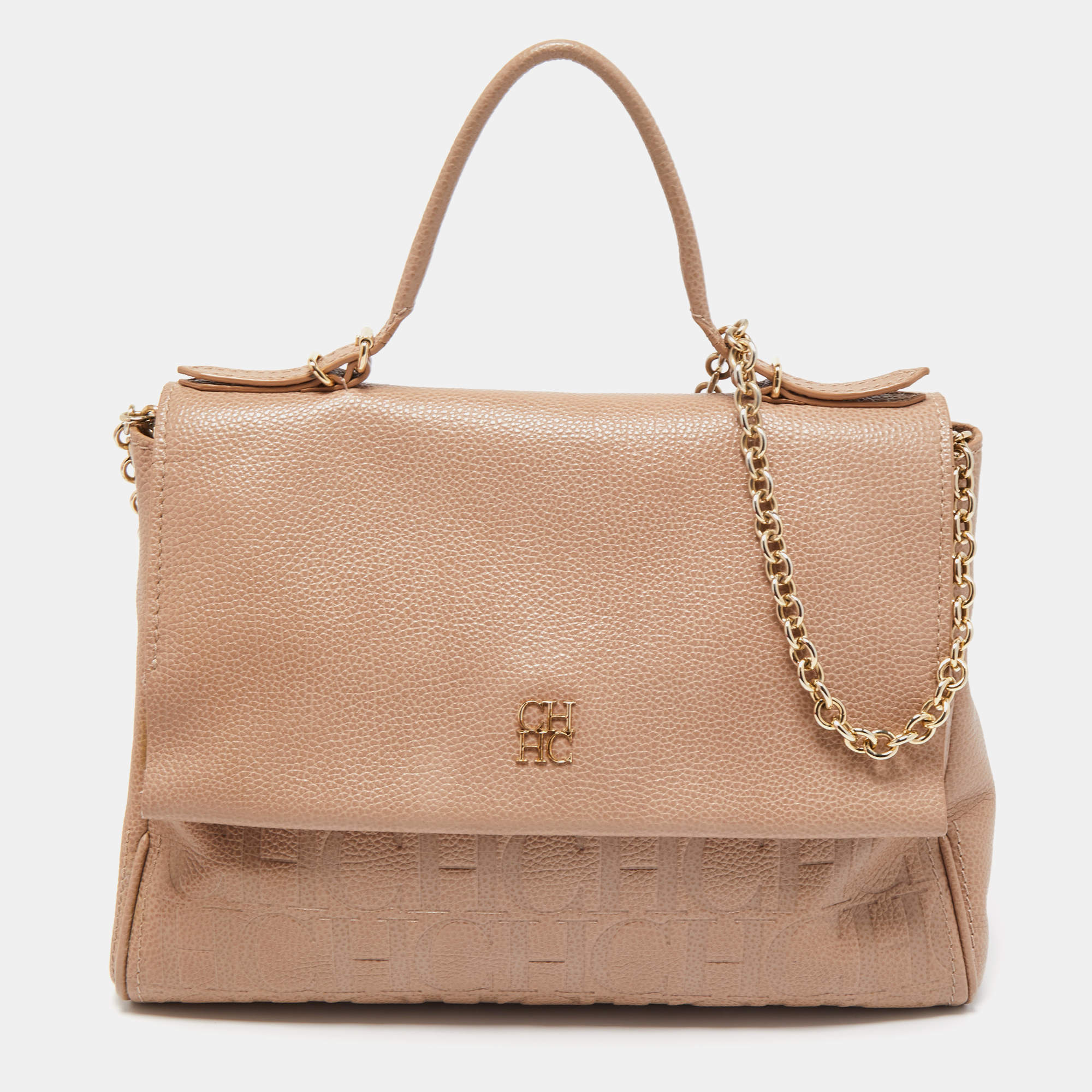 Carolina Herrera Beige Leather Minuetto Top Handle Bag