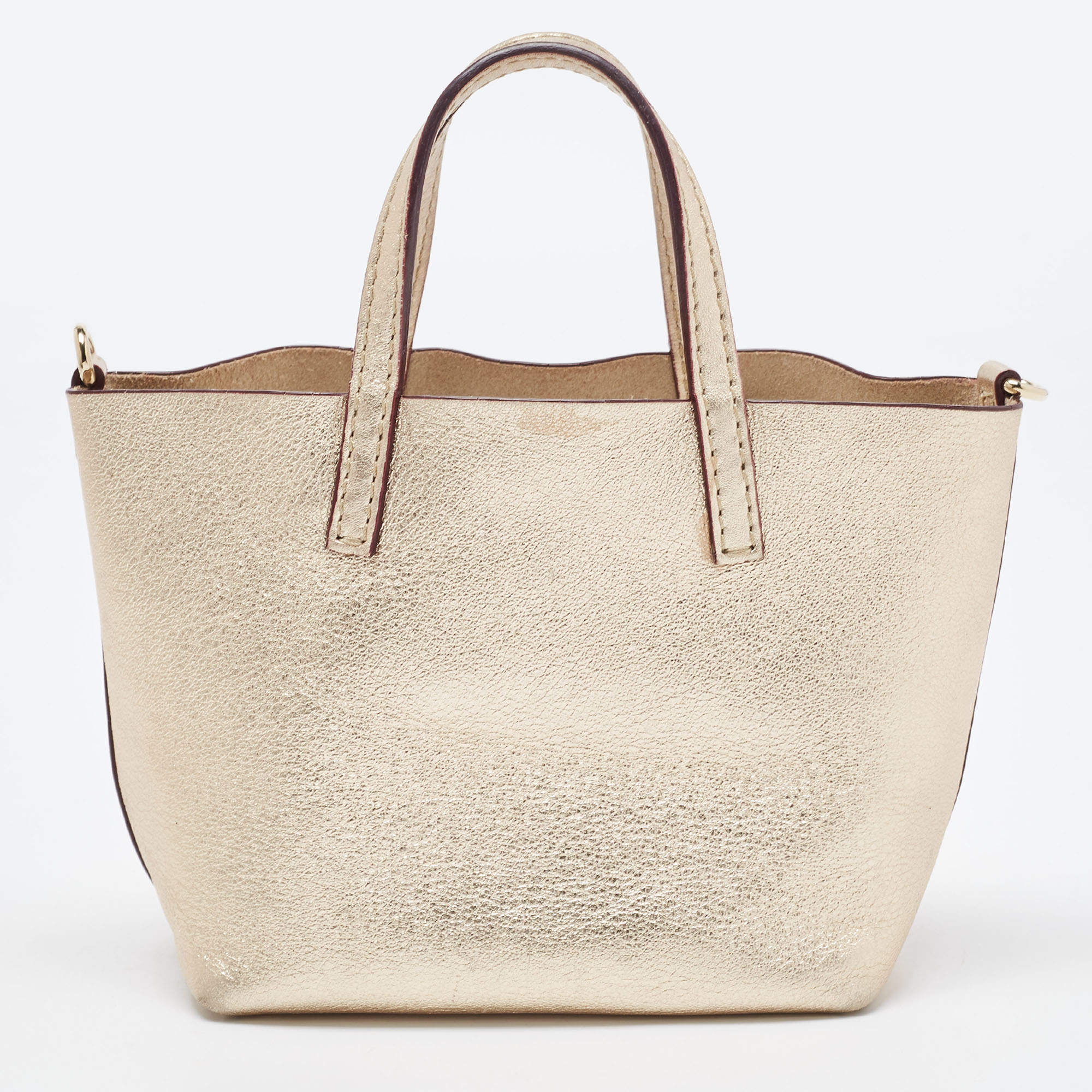 Pre Owned Carolina Herrera Gold Leather Mini Tote