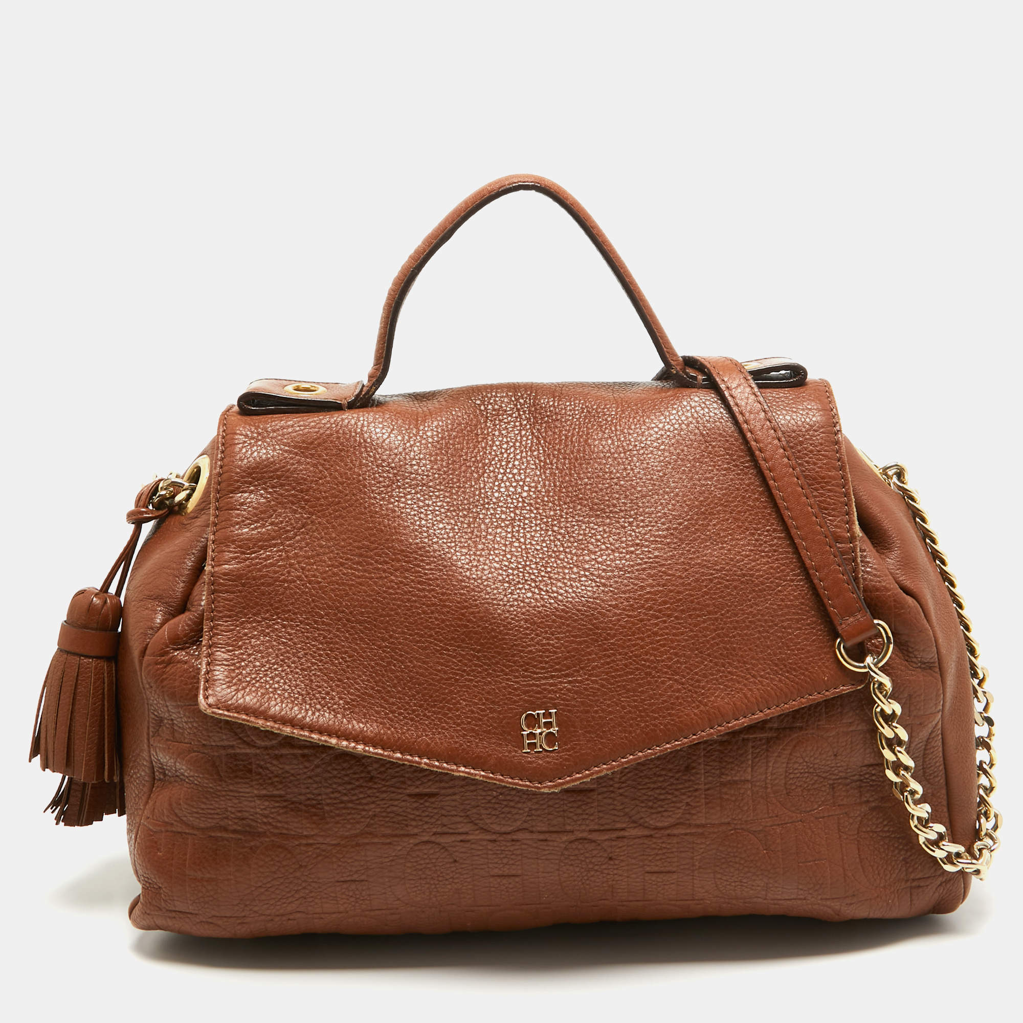Carolina Herrera Brown Leather Minuetto Top Handle Bag