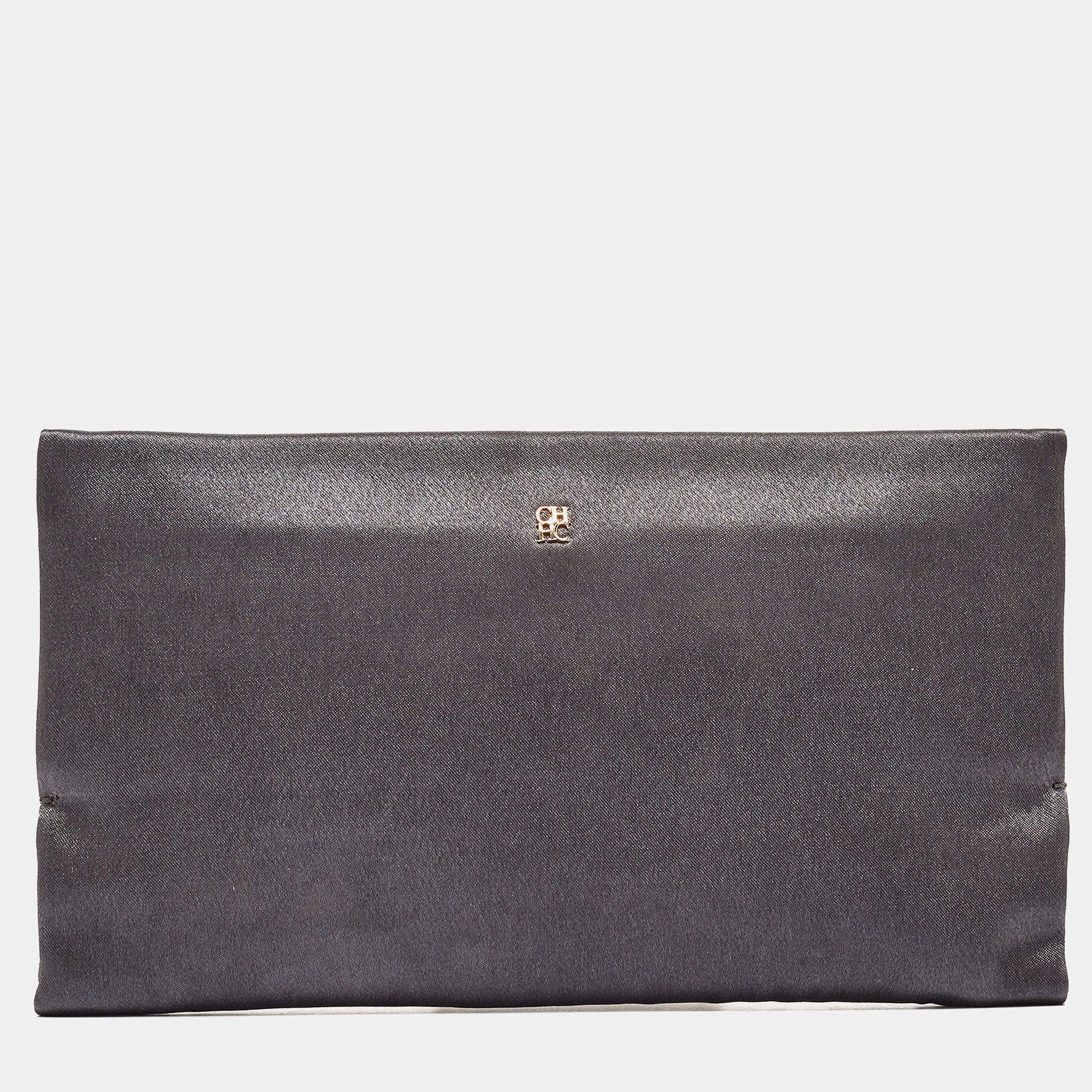 Carolina Herrera Grey Satin Frame Clutch