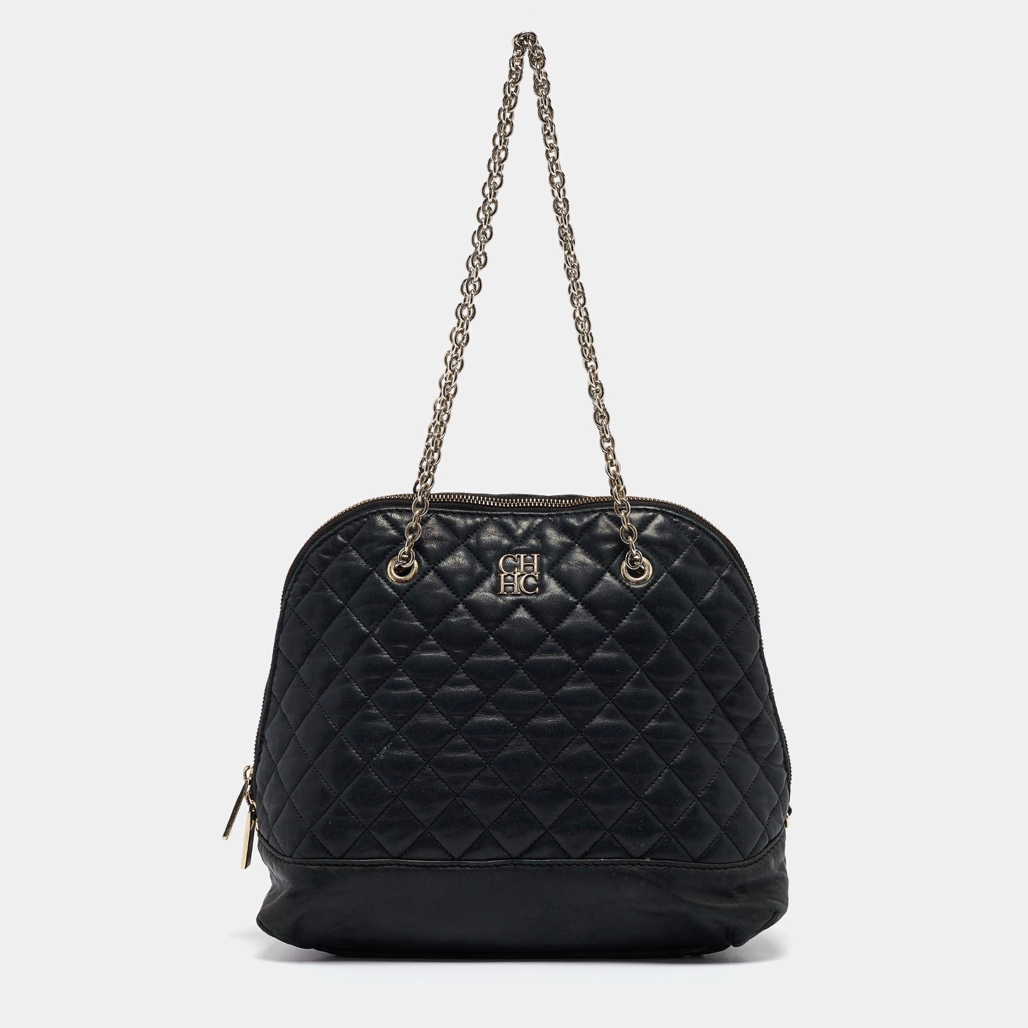 Carolina Herrera Quilted Leather Logo Chain Satchel