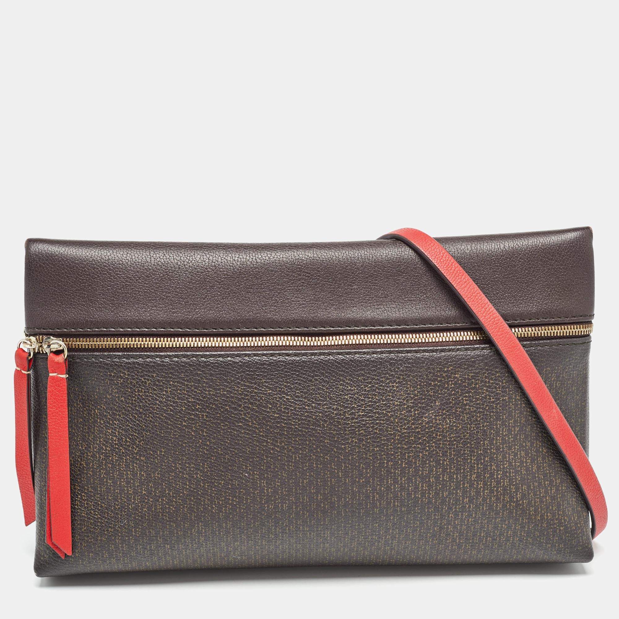 Carolina Herrera Brown/Red Monogram Coated Canvas and Leather Inro Crossbody Bag