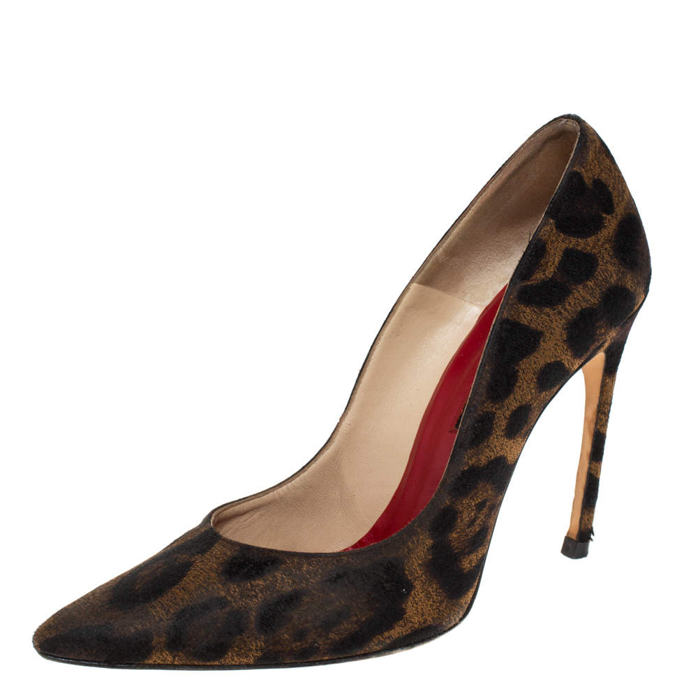 Carolina Herrera Leopard Print Fabric Pointed Toe Pumps Size 39