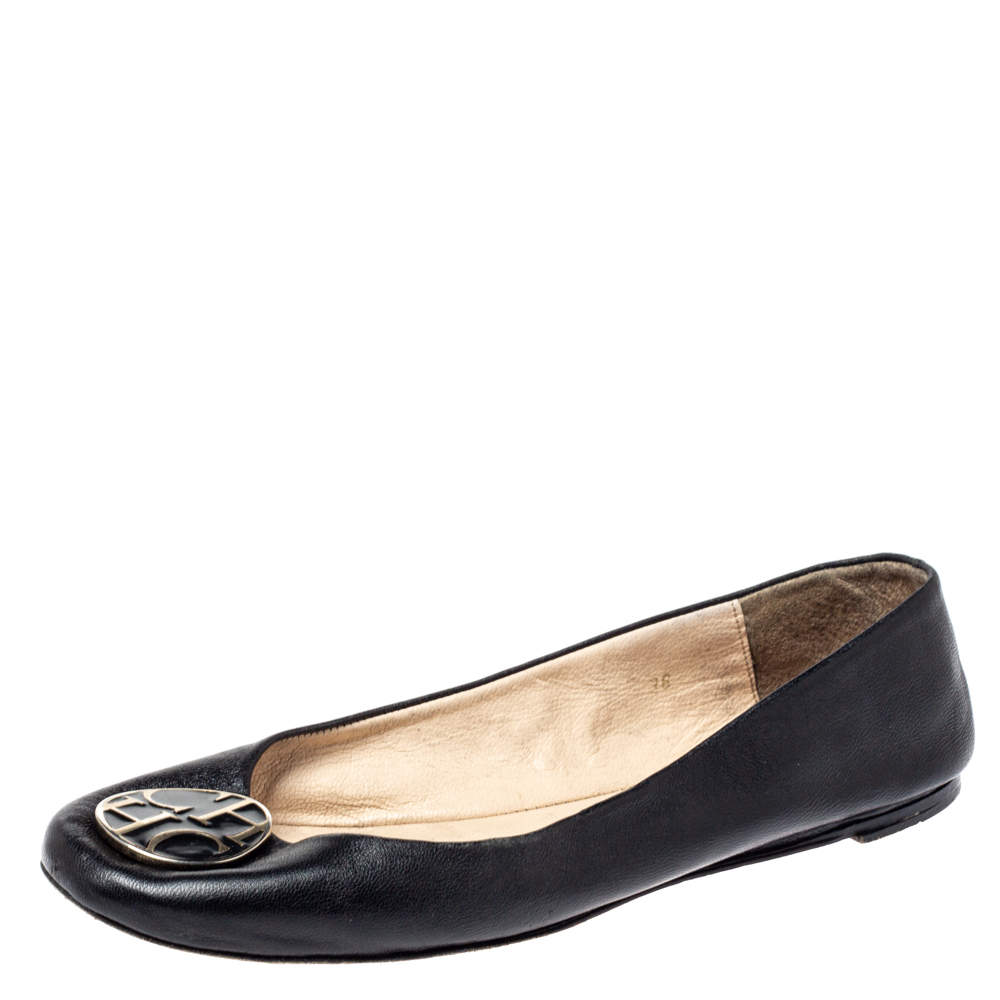 CH Carolina Herrera Black Leather Ballet Flats Size 36