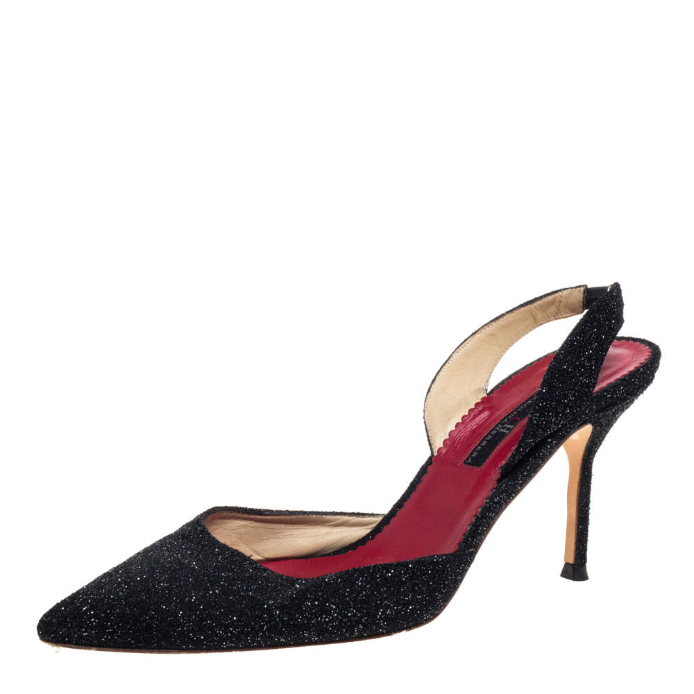 Carolina Herrera Black Glitter Slingback Sandals Size 39