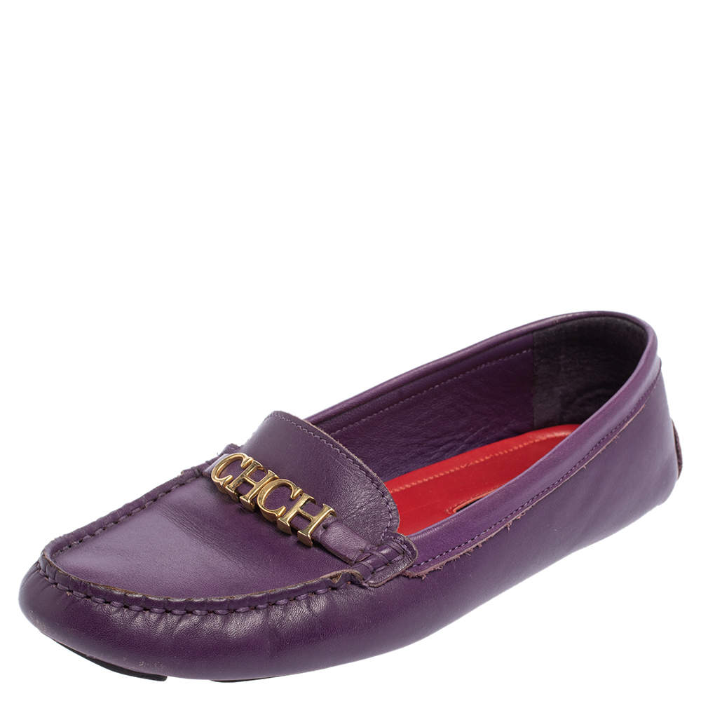 Pre Owned Carolina Herrera Purple Leather Slip On Loafers Size 39