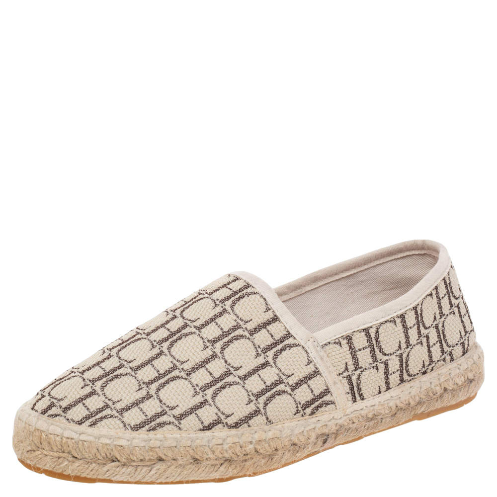 Carolina Herrera Beige Monogram Canvas Espadille Flats Size 36