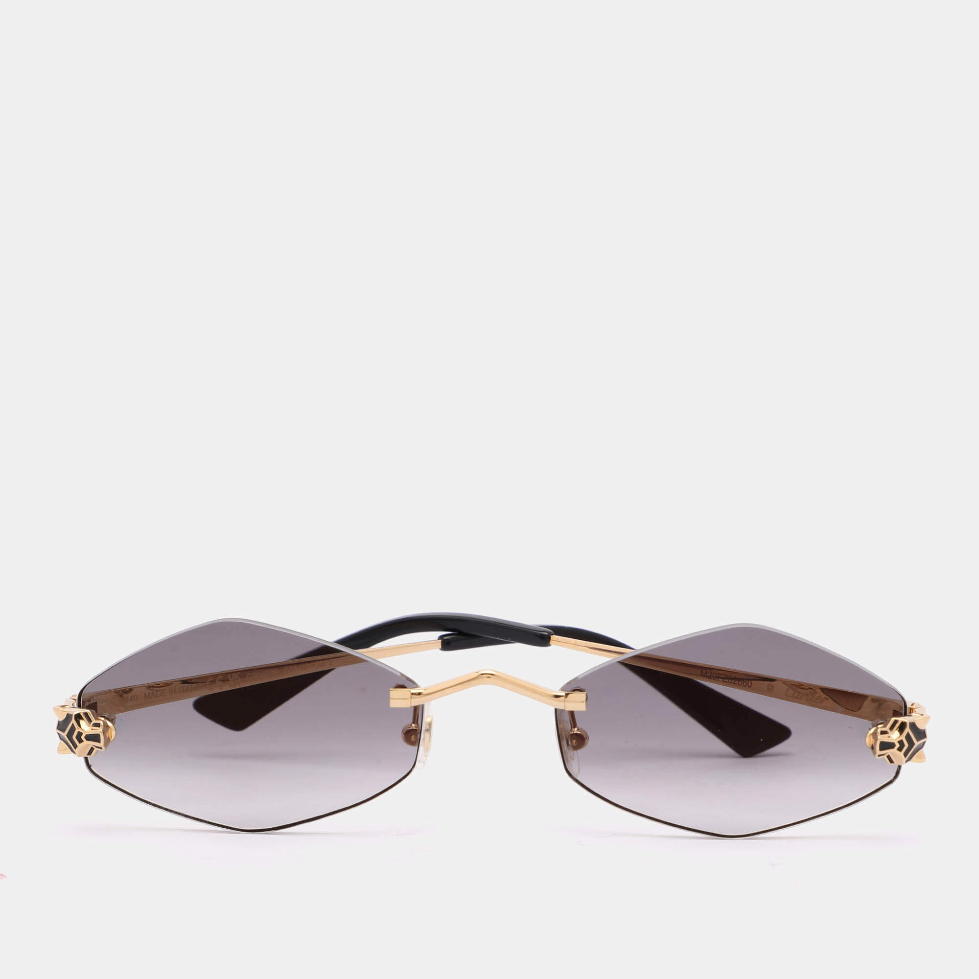 Pre Owned Cartier Gold Tone/Black CT0433S Panther Rimless Sunglass