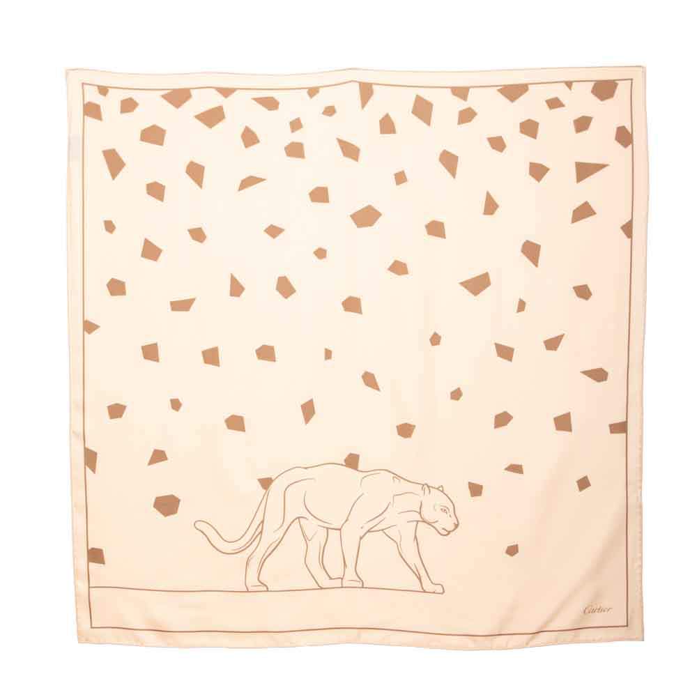 Pre Owned Cartier Peach Panther Print Silk Scarf