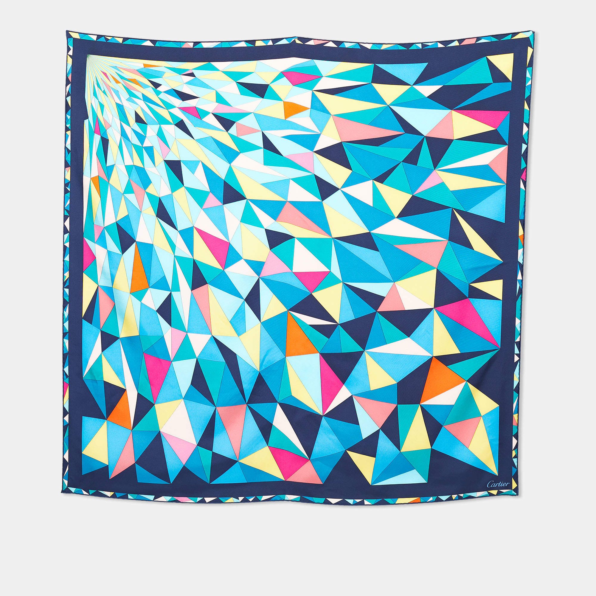 Pre Owned وشاح كارتييه حرير متعدد الألوان مربع طباعة هندسية