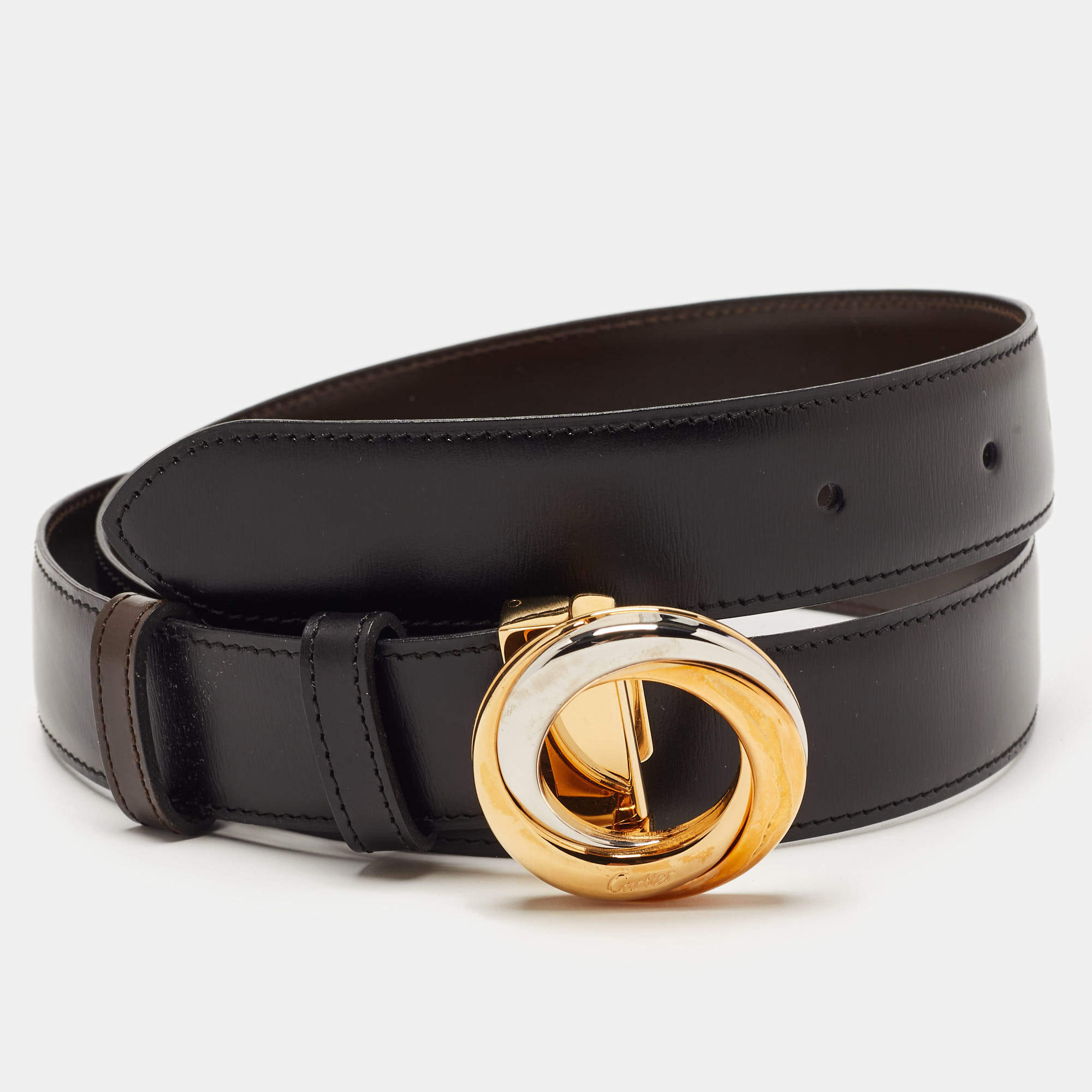 Cartier Black/Brown Leather Trinity Buckle Reversible Belt