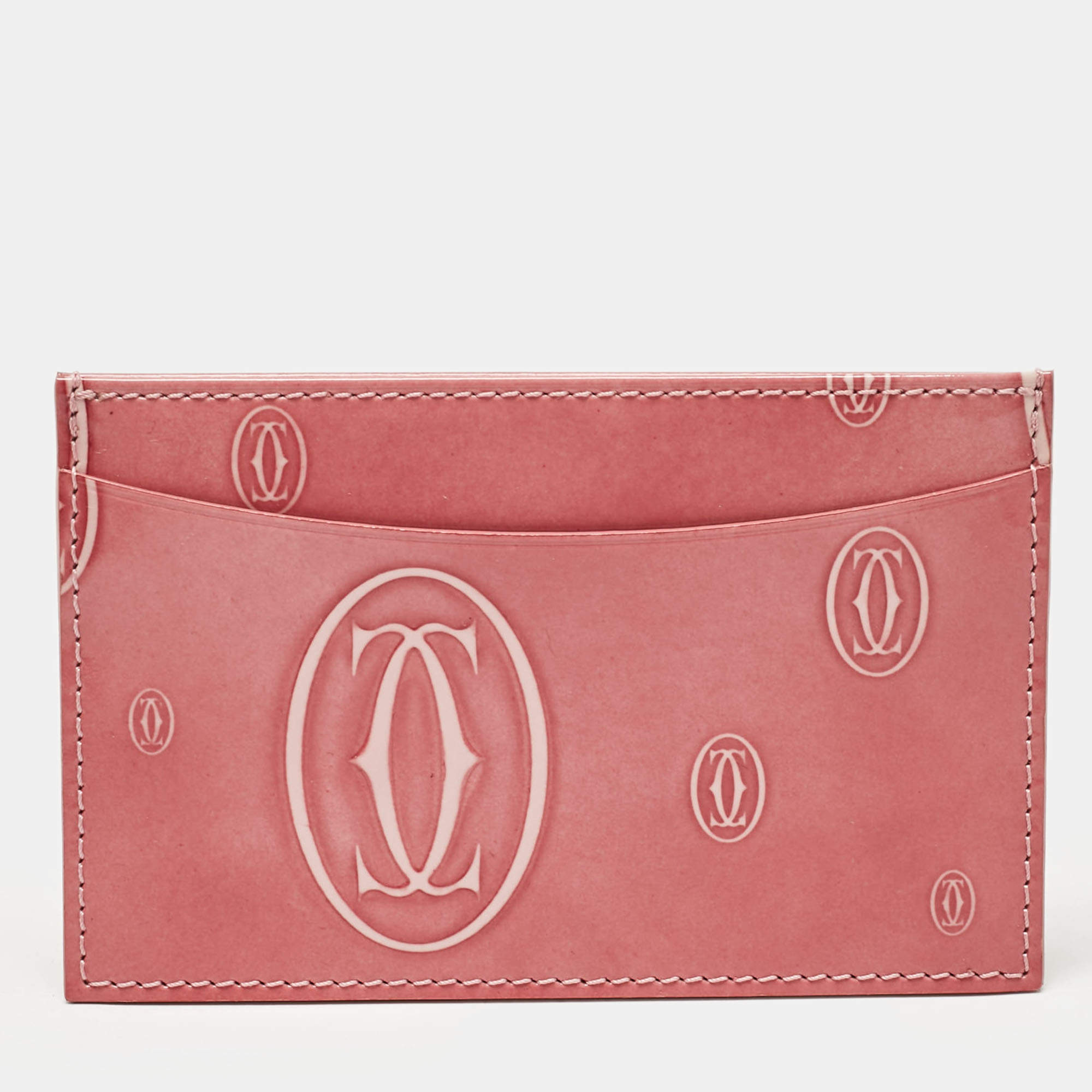 Pre Owned Cartier Pink Patent Leather Happy Birthday Card Holder