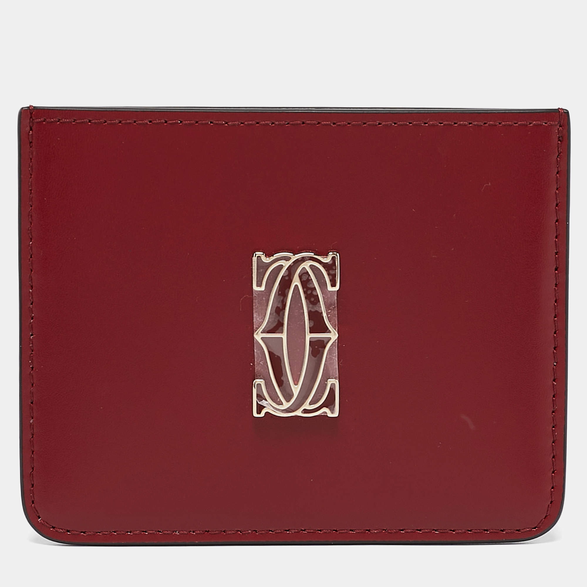 Pre Owned Cartier Burgundy Leather C De Cartier Simple Card Holder