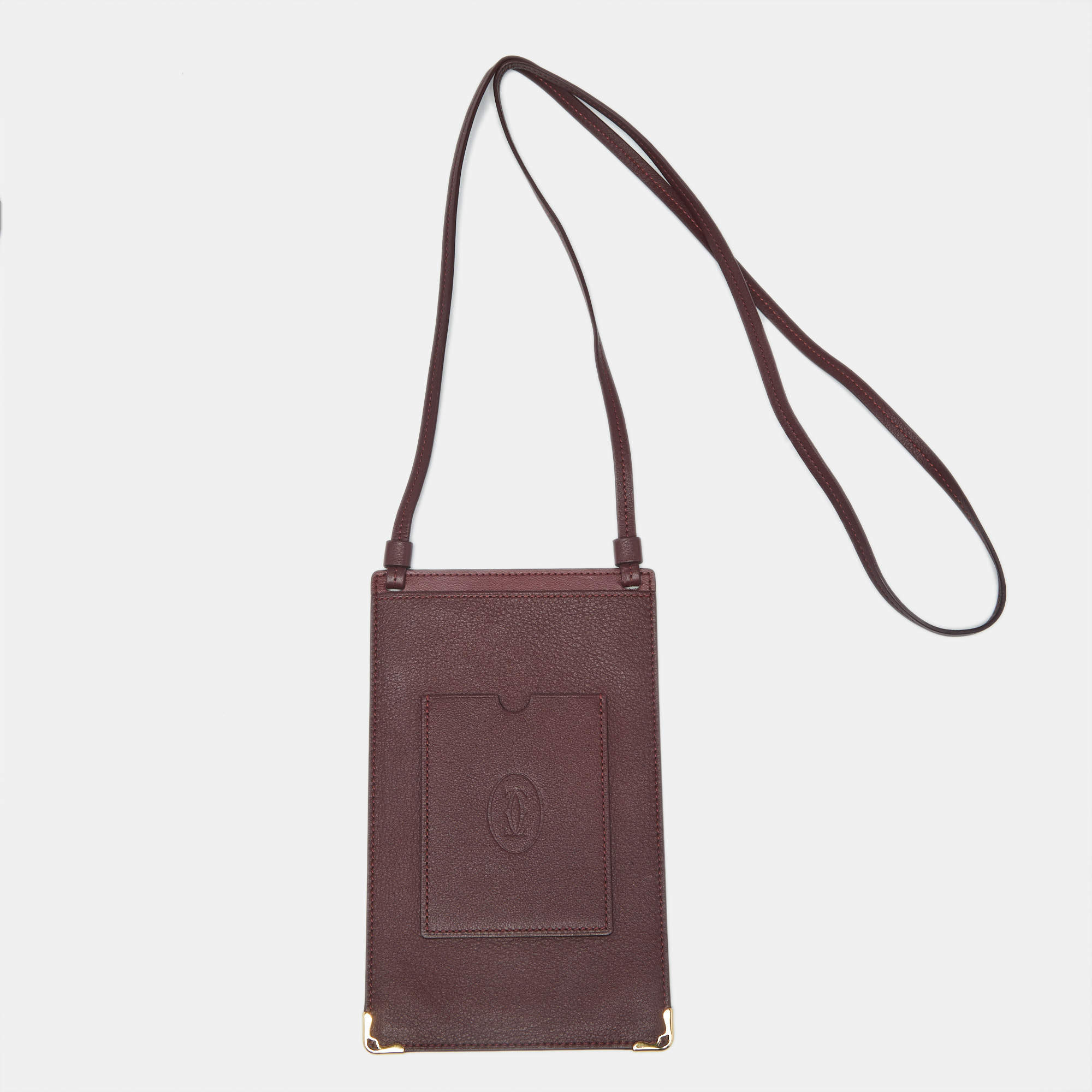 Pre Owned Cartier Burgundy Leather Must de Cartier Phone Crossbody Bag